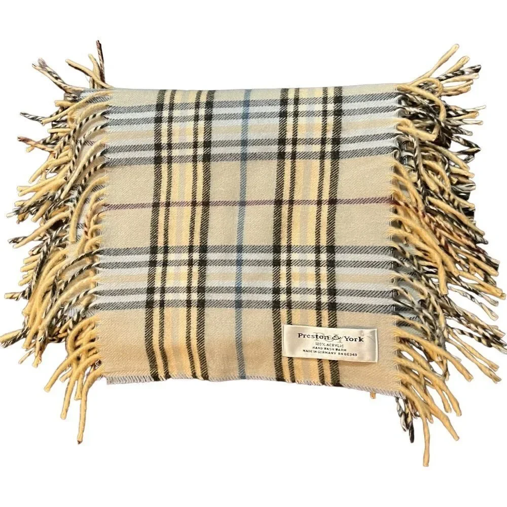 Preston & York Scarf Made in Germany Super Soft Fringe plaid blue/beige/black